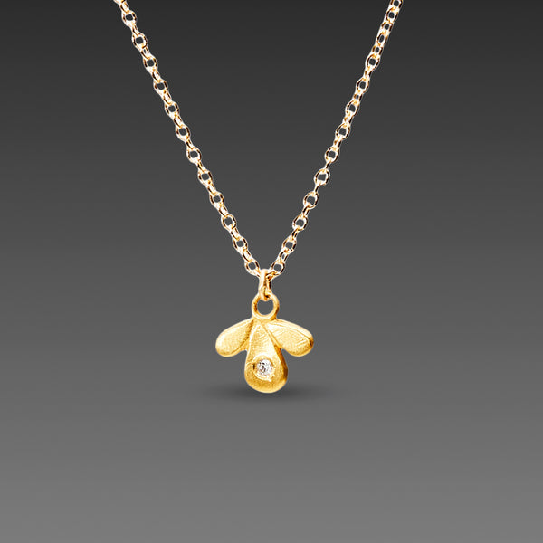 Tiny Gold Leaf Trio Necklace with Diamond