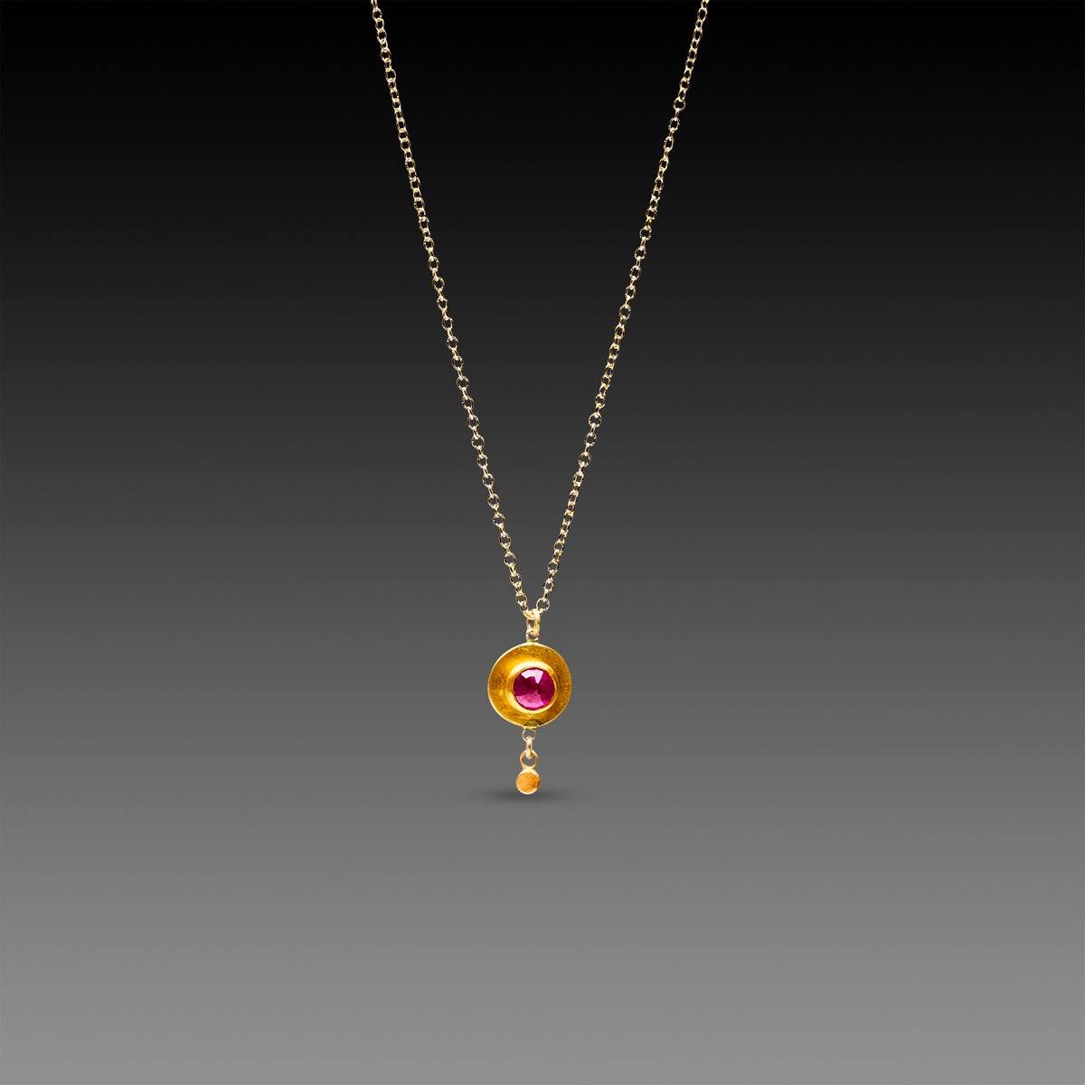 Ruby and Gold Disk Necklace