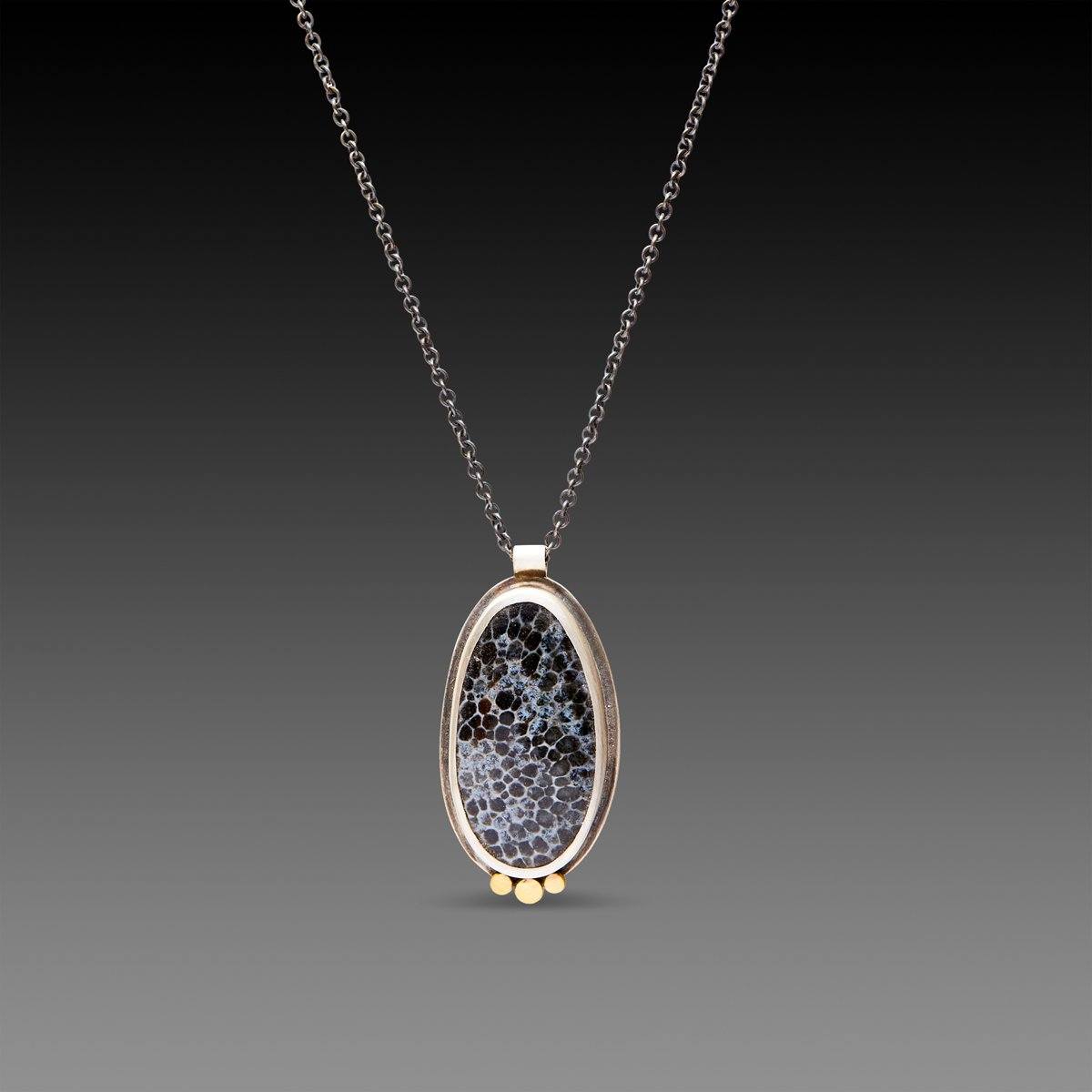 Bryozoan Fossil Necklace with Three Gold Dots