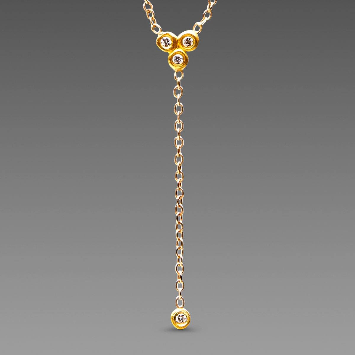 Delicate Diamond Trio Necklace with Diamond Drop