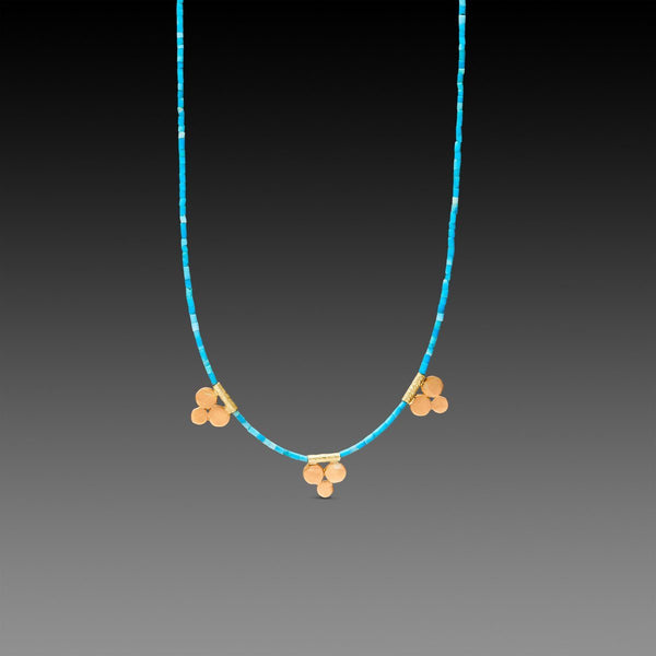 Turquoise Bead Necklace with 22k Trios