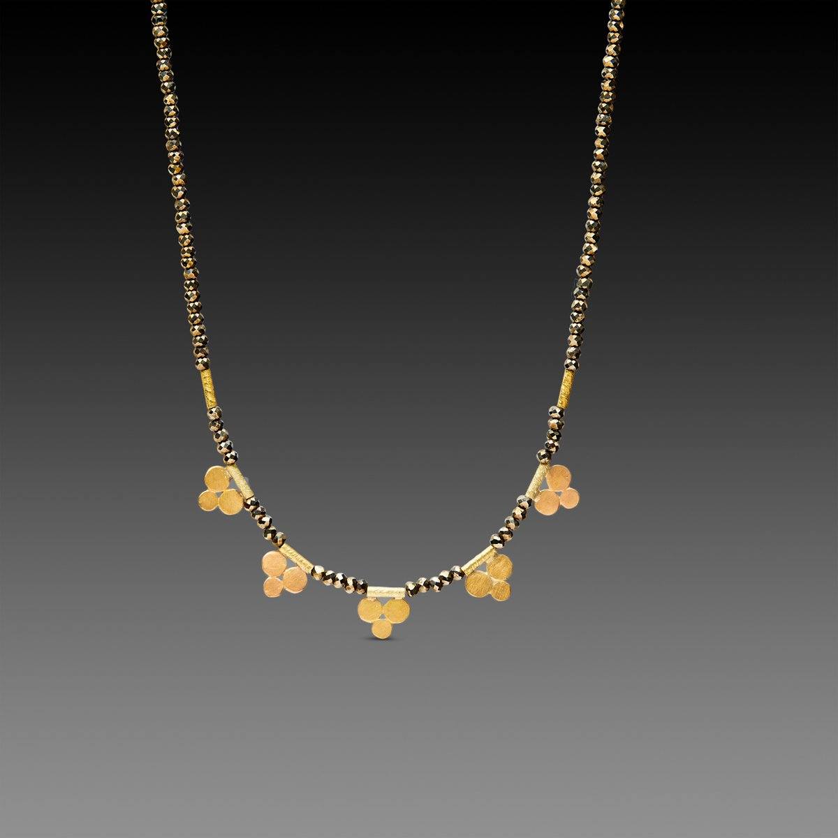 Pyrite Necklace with Gold Trios