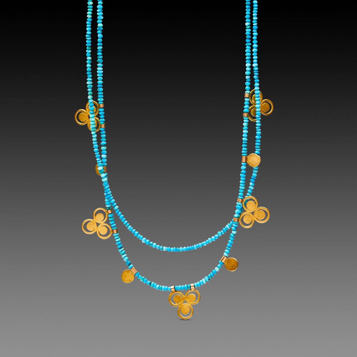 Turquoise Bead Necklace with 22k Filigree Trios