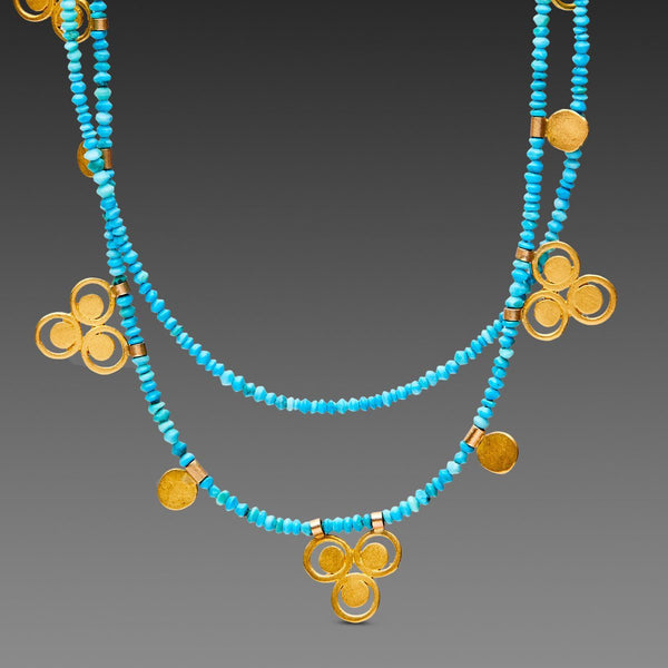 Turquoise Bead Necklace with 22k Filigree Trios