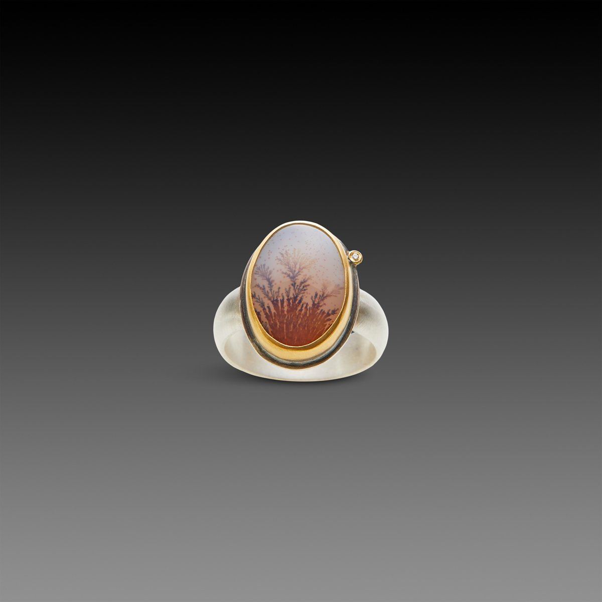 Dendritic Agate Ring with Diamond Dot