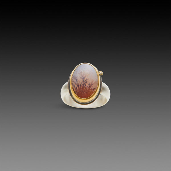Dendritic Agate Ring with Diamond Dot