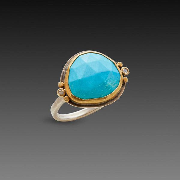 Faceted Turquoise Ring with Diamonds
