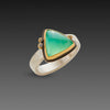 Smooth Chrysoprase Triangle Ring with Diamonds
