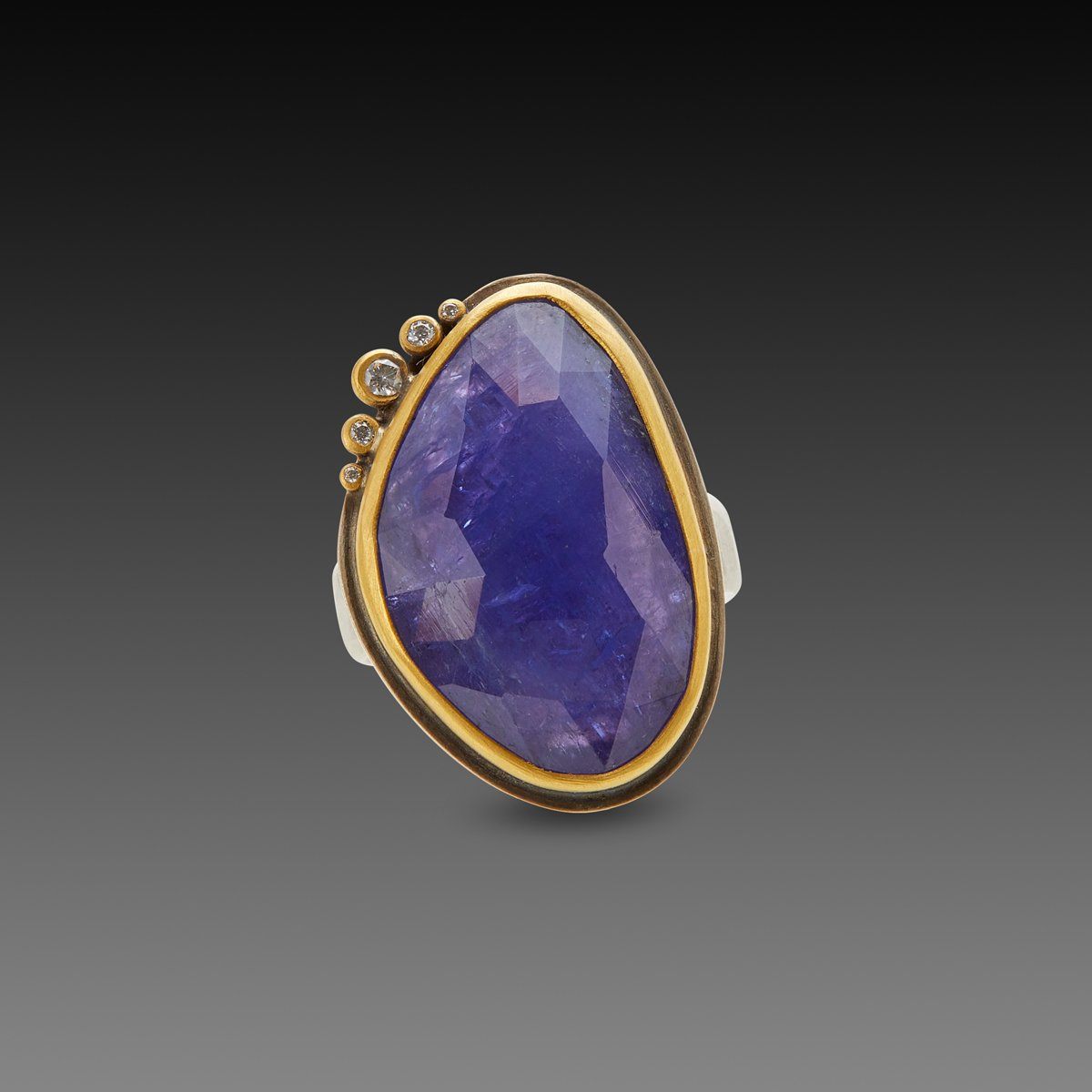 Rose Cut Tanzanite Ring with Diamond Arc