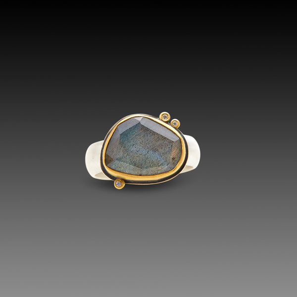 Labradorite Ring with Diamond Dots