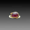 Rose Cut Rhodolite Garnet Ring with Three Diamonds