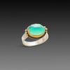 Faceted Chrysoprase Ring with Six Diamond Dots