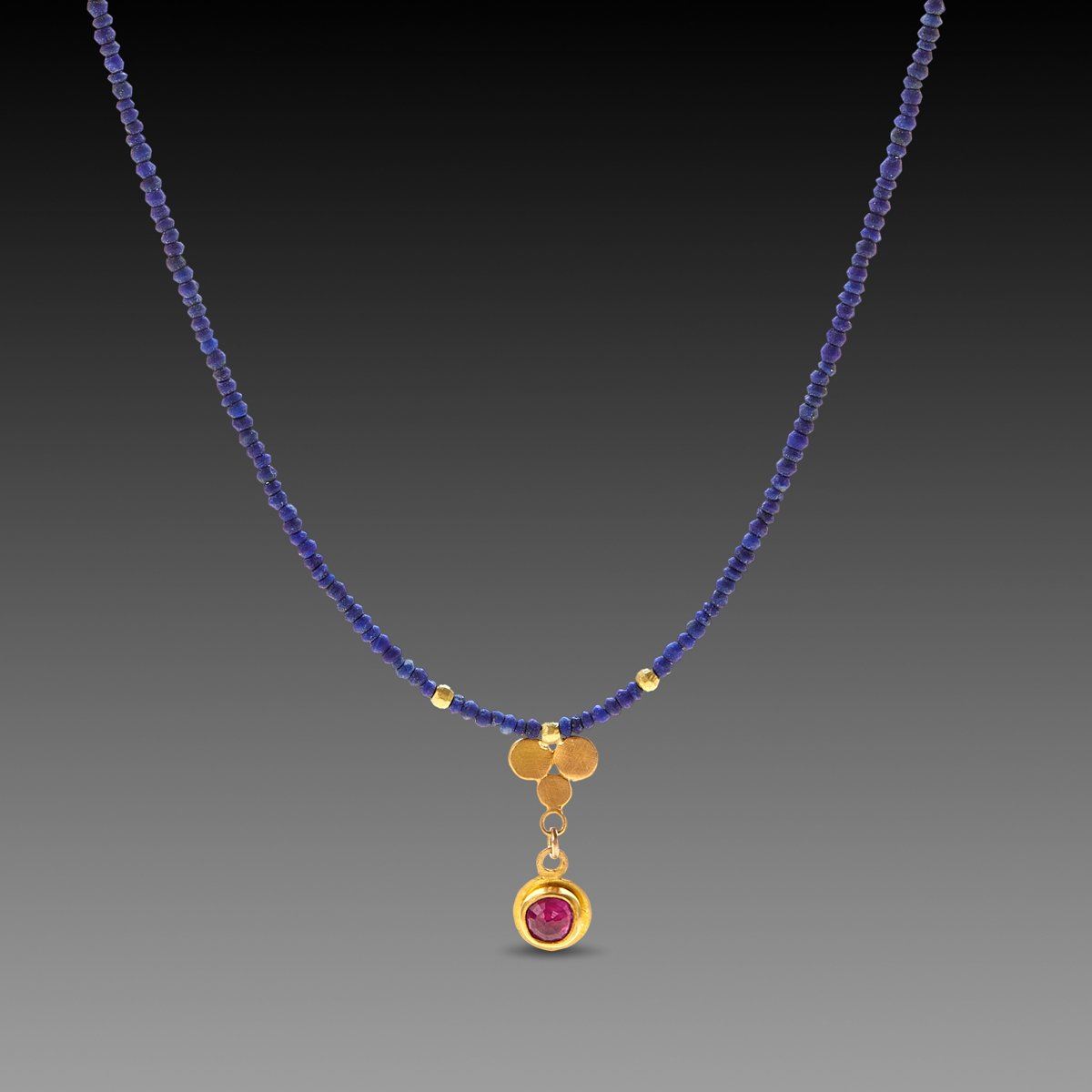 Lapis, Ruby and Gold Trio Necklace