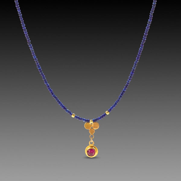 Lapis, Ruby and Gold Trio Necklace