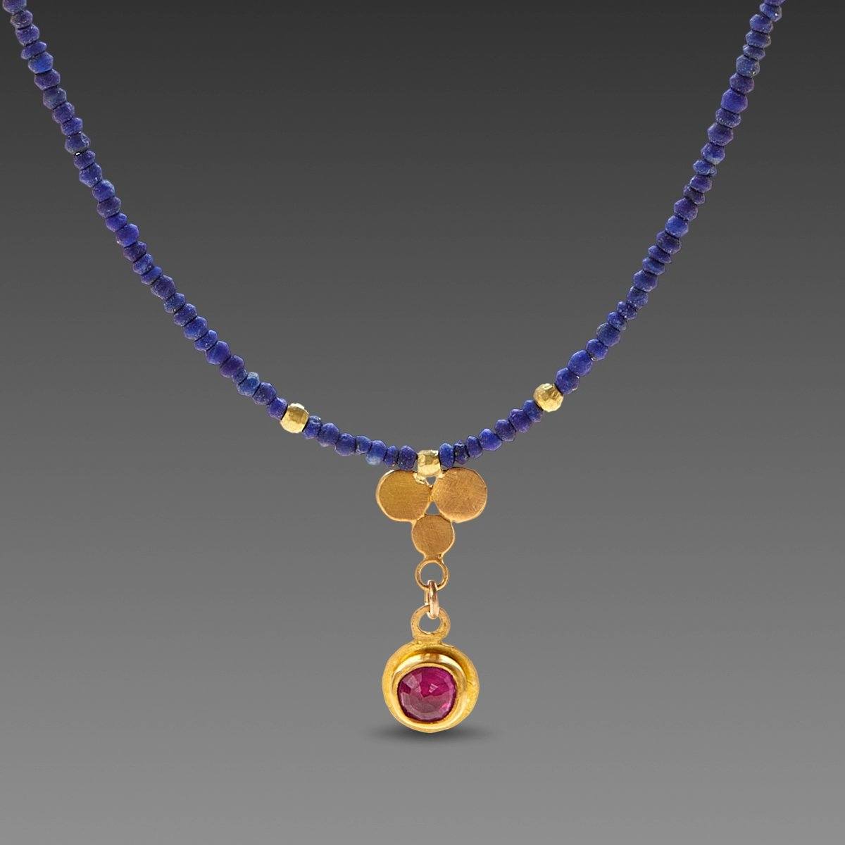 Lapis, Ruby and Gold Trio Necklace