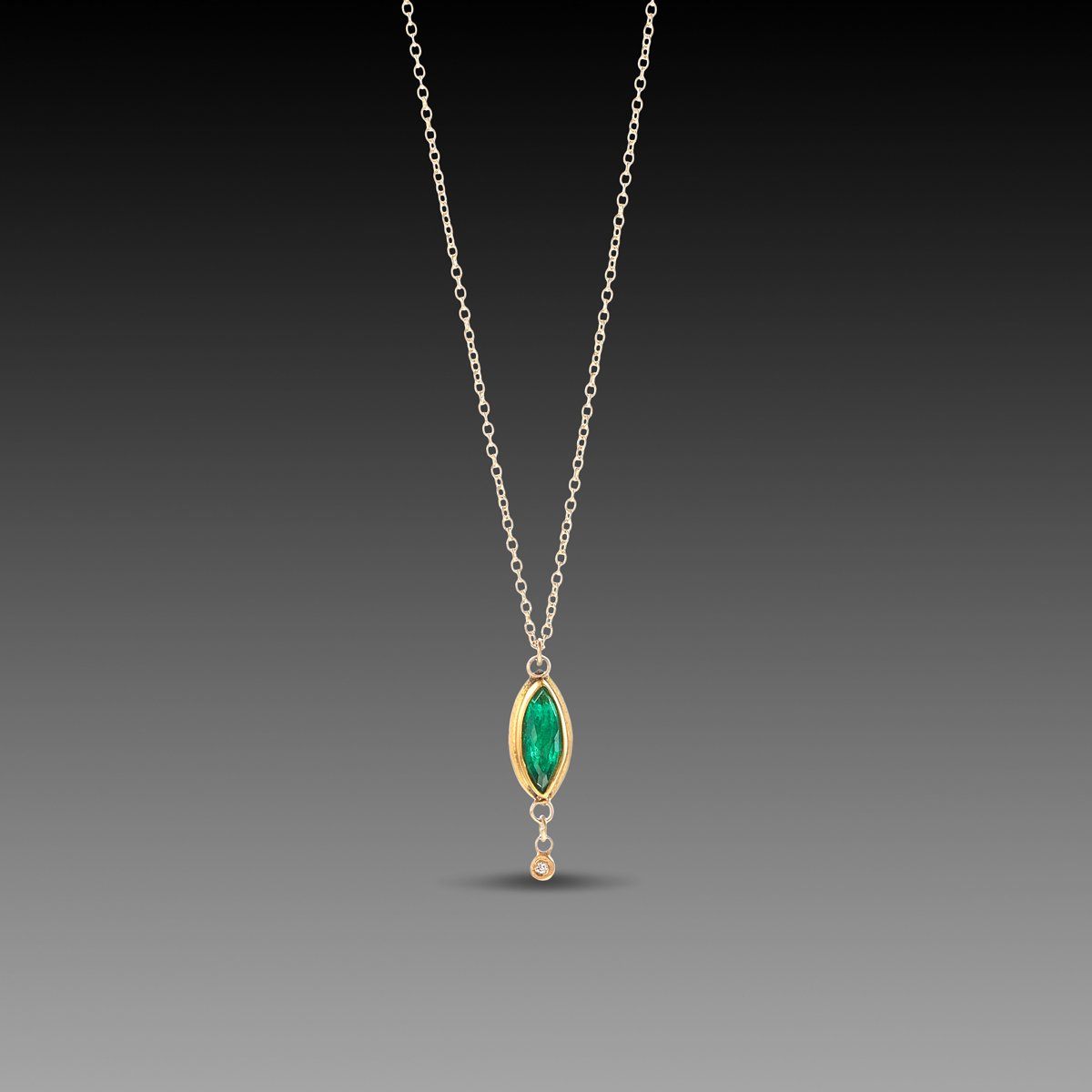 Marquise Emerald Necklace with Diamond Drop