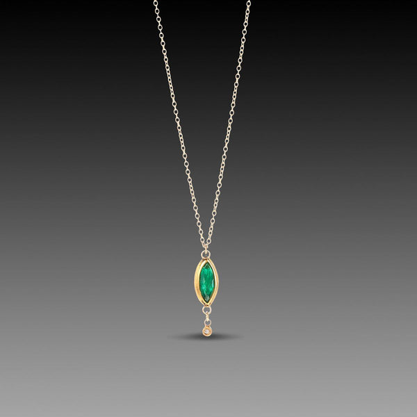 Marquise Emerald Necklace with Diamond Drop