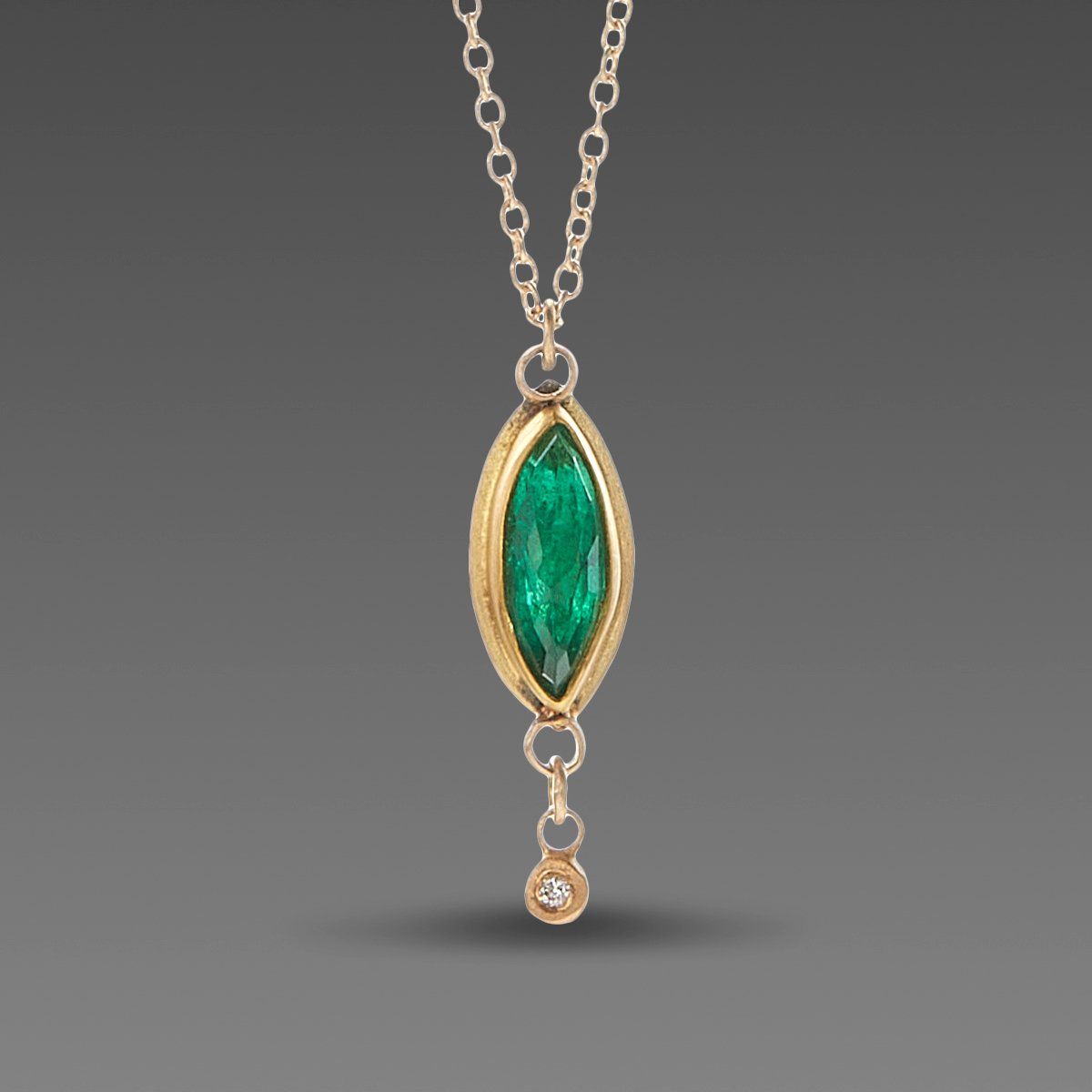 Marquise Emerald Necklace with Diamond Drop
