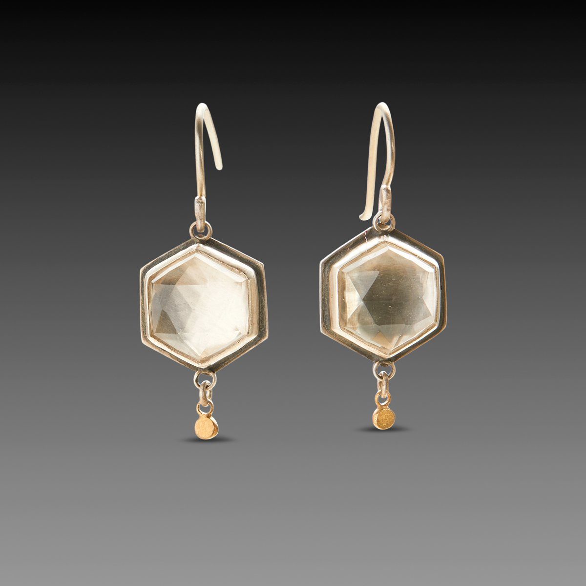 Geometric Clear Topaz Earrings with Gold Drops