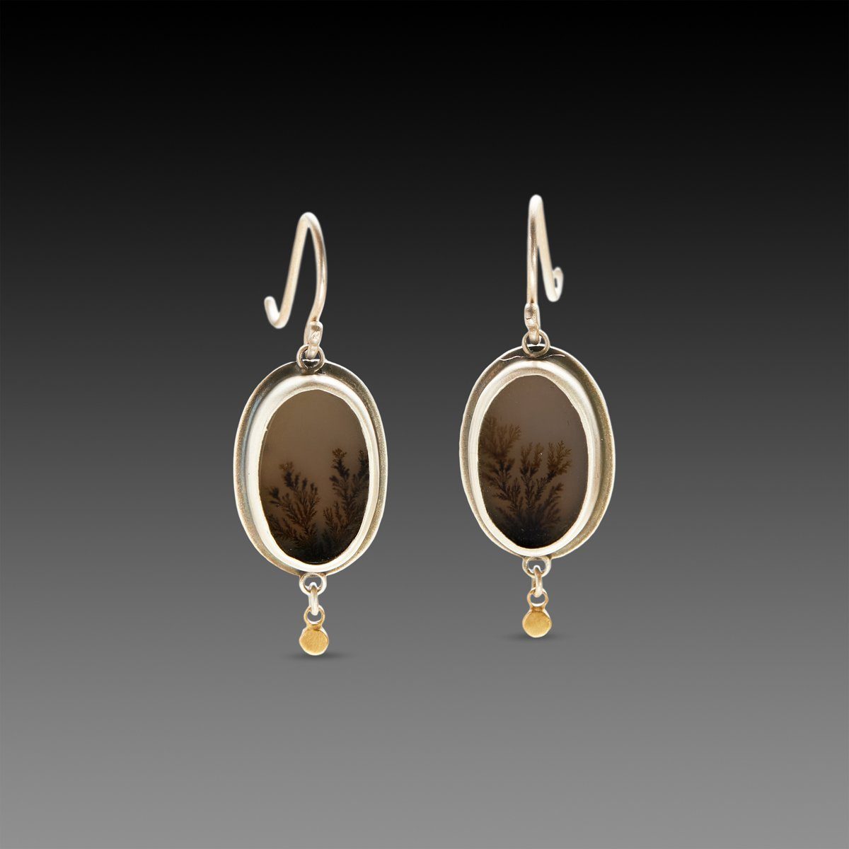 Dendritic Agate Earrings with Gold Dots