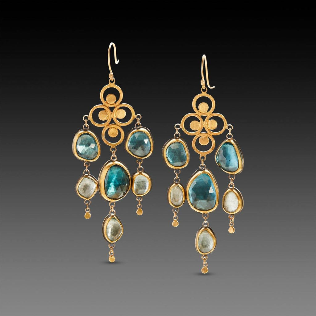 Blue Topaz and on sale Copper Chandelier Earrings Antique Star Flower