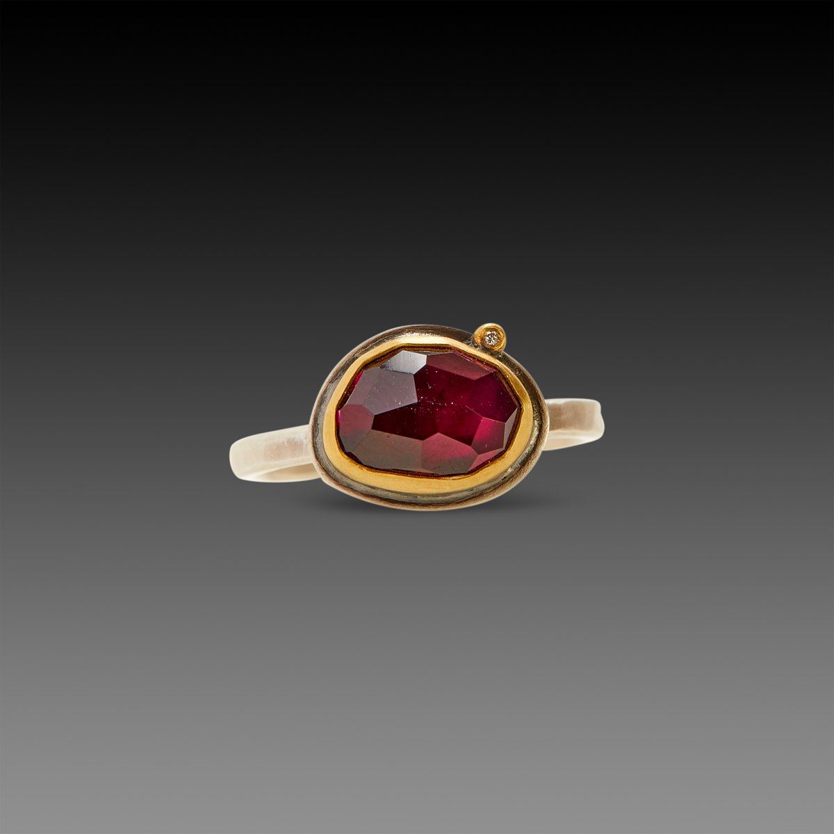 Rose Cut Rhodolite Garnet Ring with Diamond