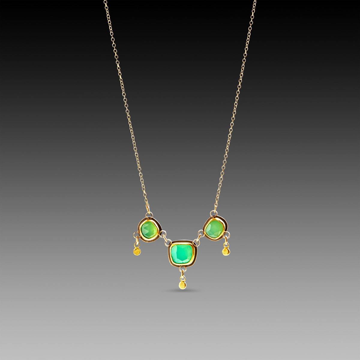 Chrysoprase Necklace with Gold Drops