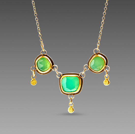 Chrysoprase Necklace with Gold Drops