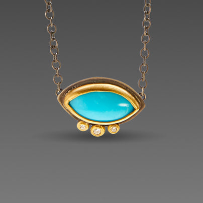 Marquise Turquoise Necklace with Diamonds