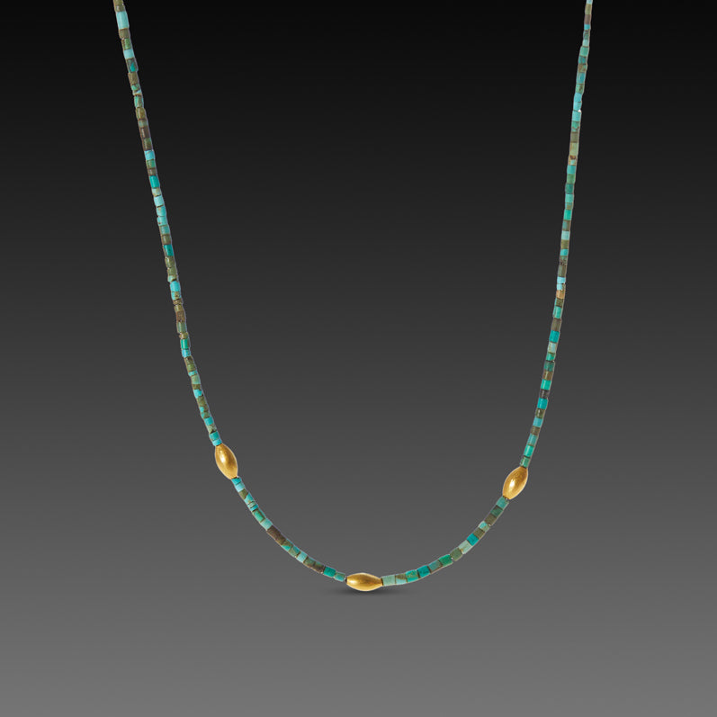 Turquoise &amp; Gold Beaded Necklace