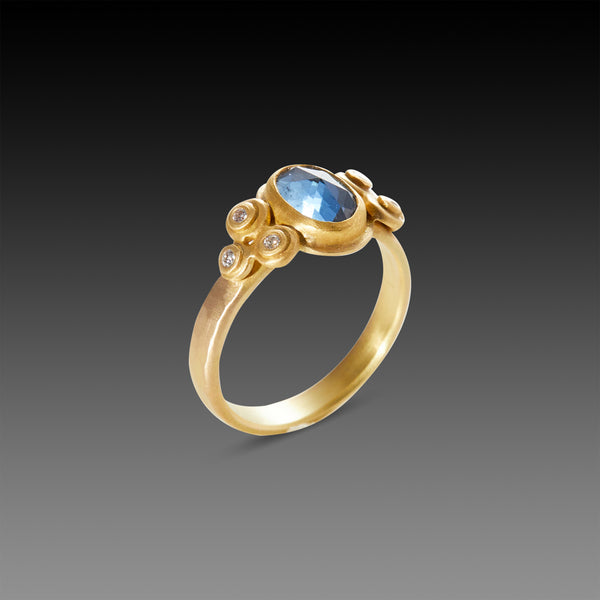 Rose Cut Ceylon Sapphire Ring with Diamonds