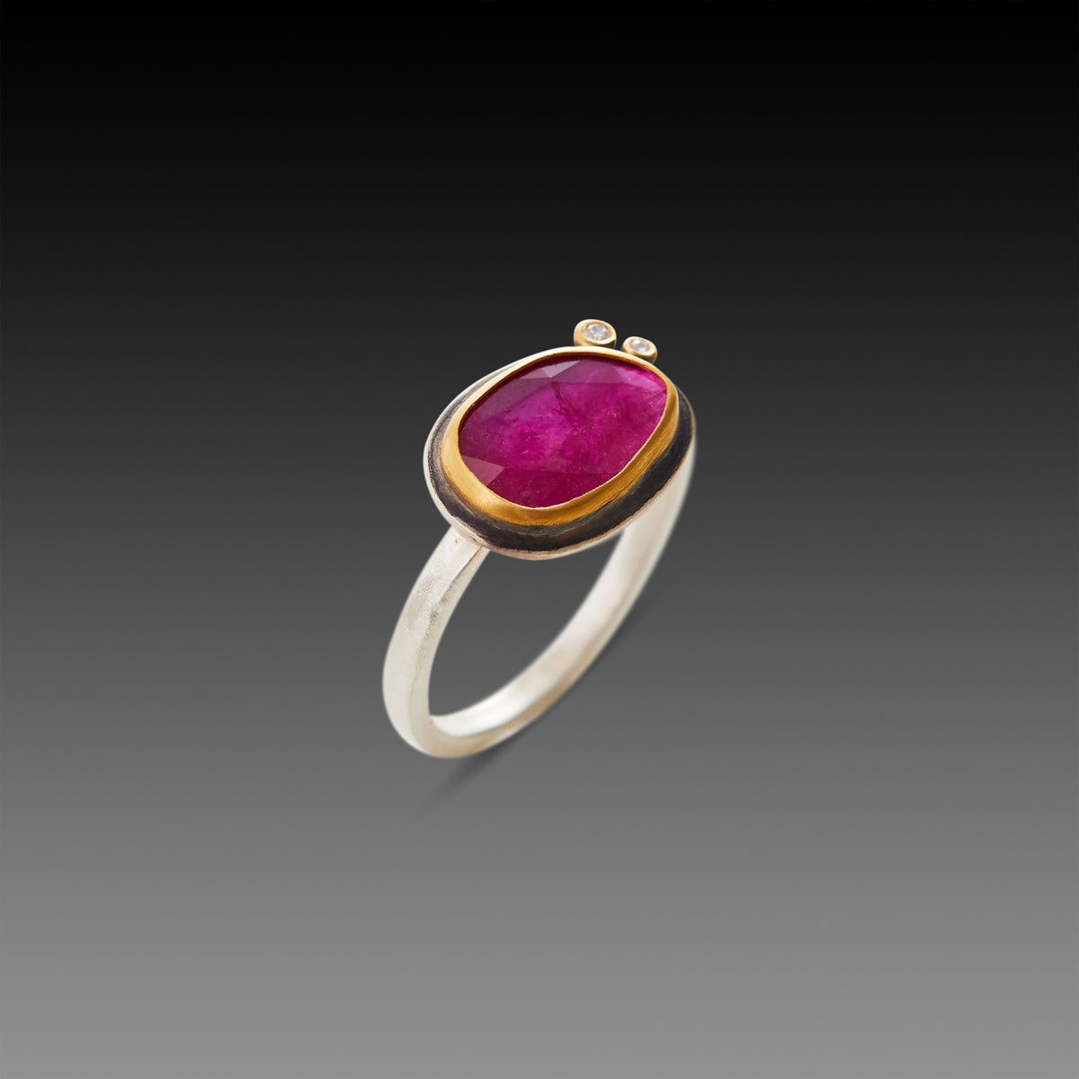 Organic Rose Cut Ruby Ring with Diamonds