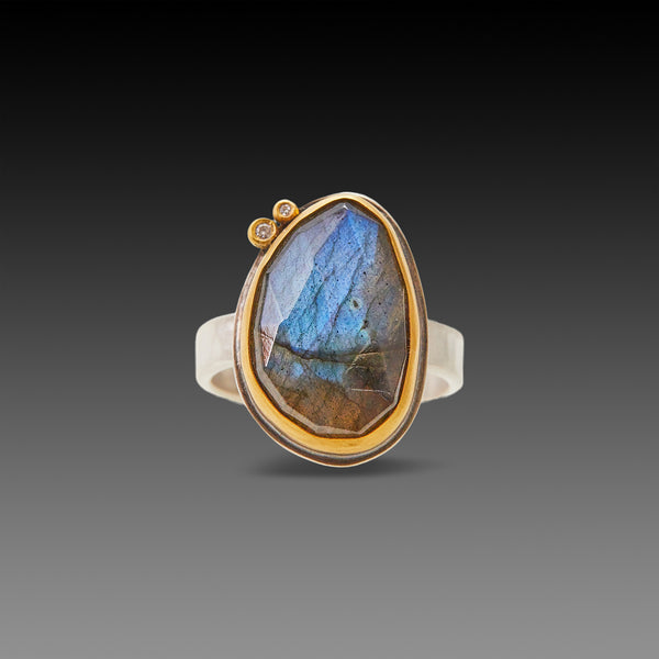 Labradorite Ring with Diamonds