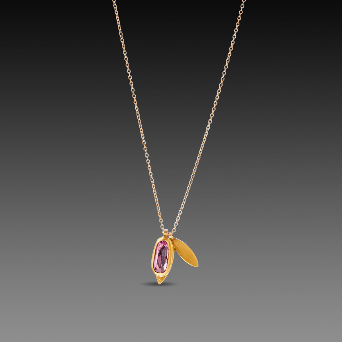 Pink Sapphire and 22k Leaf Charm Necklace