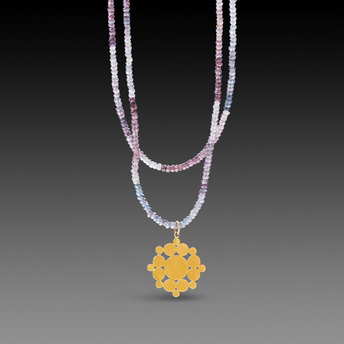 Ombre Spinel Necklace with Gold Mandala Charm