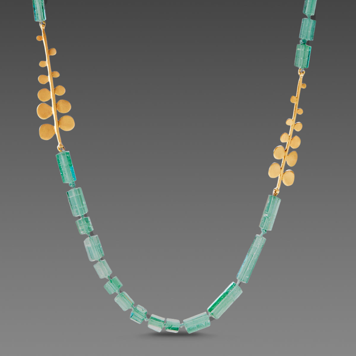 Tourmaline Necklace with 22k Gold Ferns