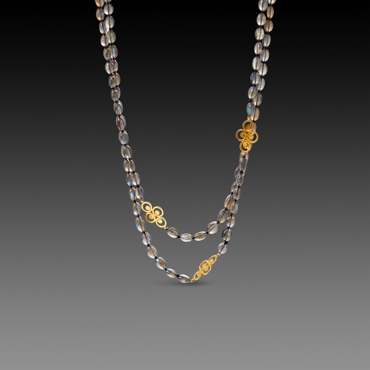 Long Labradorite and Gold Filigree Necklace