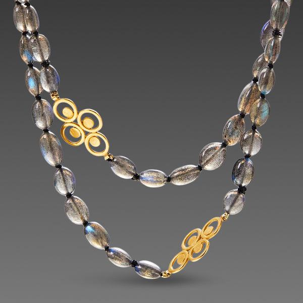 Long Labradorite and Gold Filigree Necklace