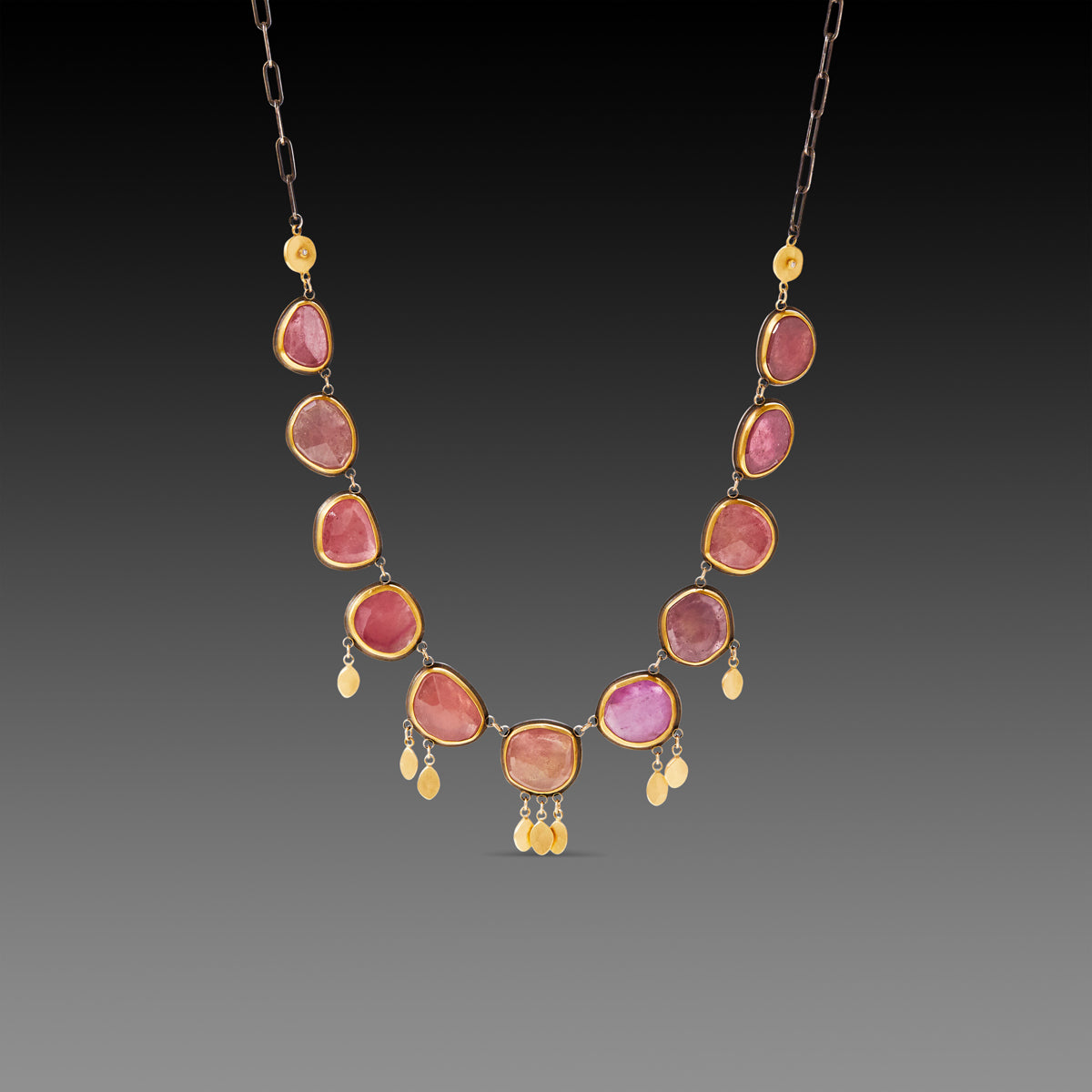 Pink Sapphire Necklace with 22k Gold Fringe