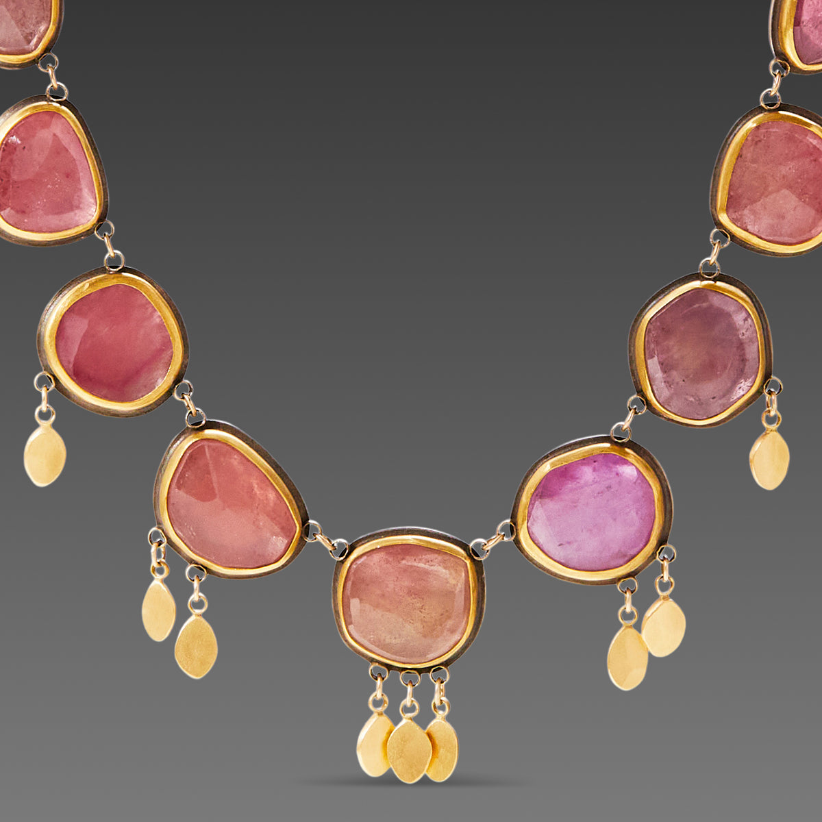 Pink Sapphire Necklace with 22k Gold Fringe