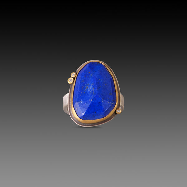 Faceted Lapis Ring with Diamond Dots