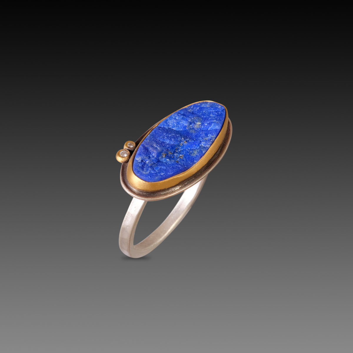 Lapis Surface Ring with Diamonds