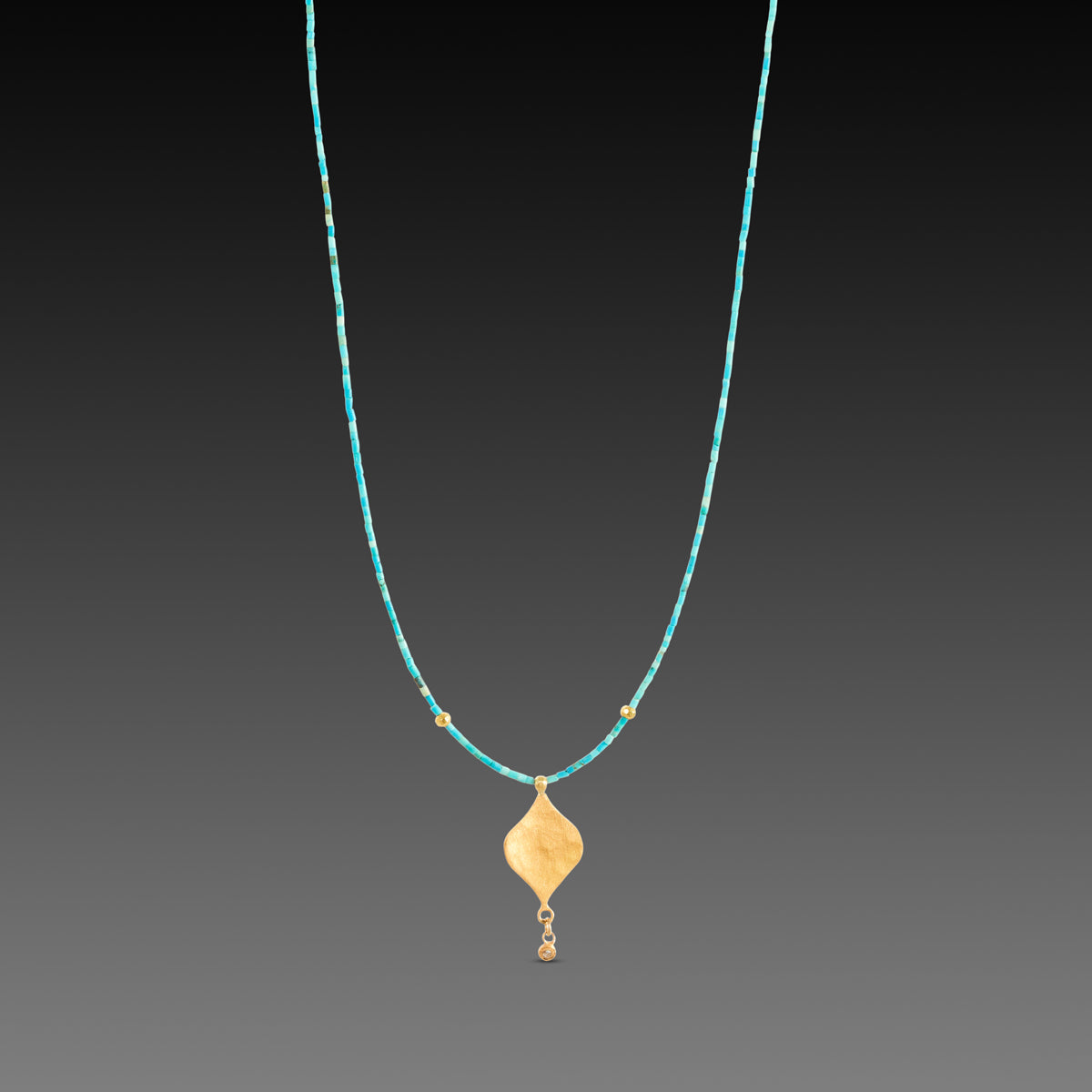 Turquoise Necklace with 22k Charm and Diamond Drop