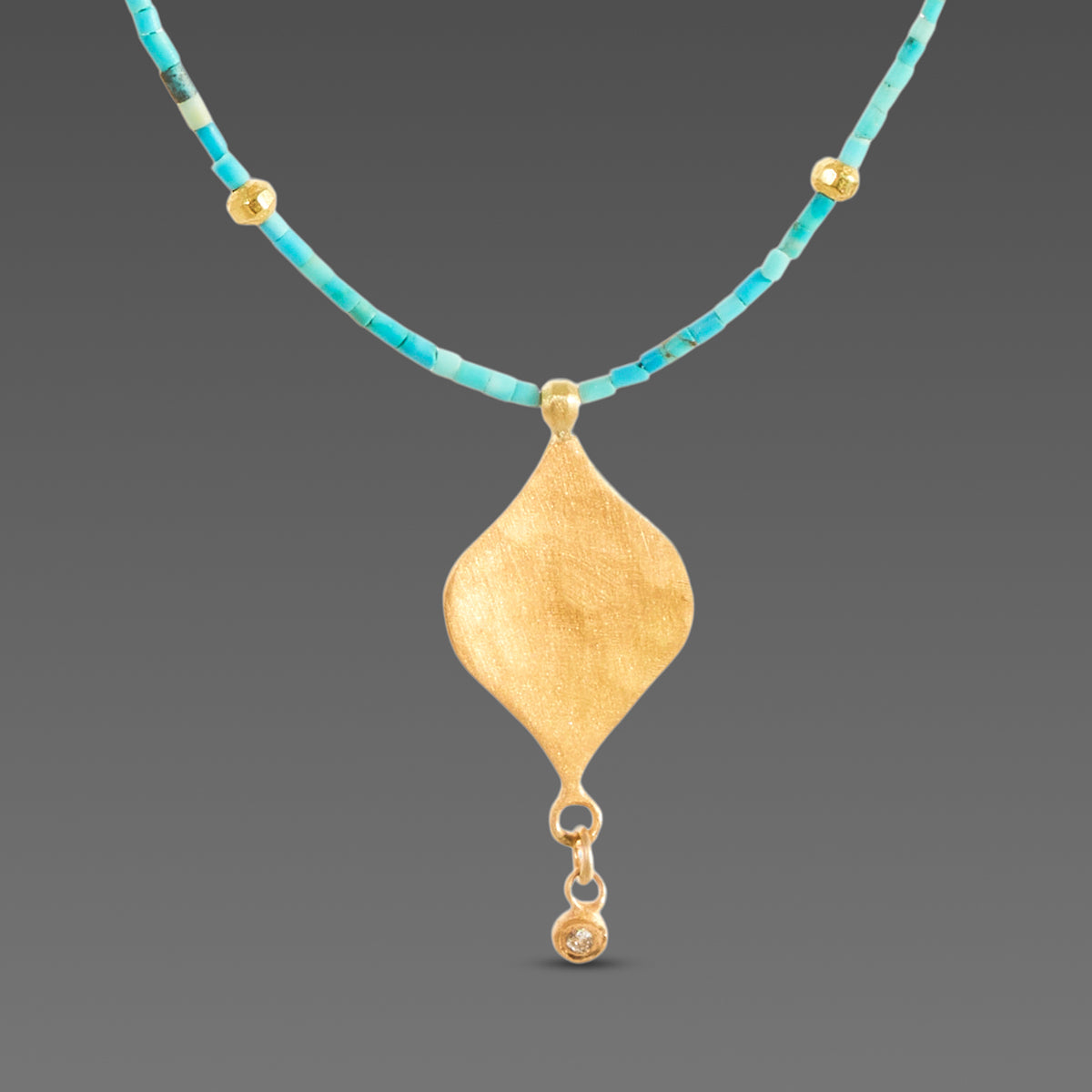 Turquoise Necklace with 22k Charm and Diamond Drop