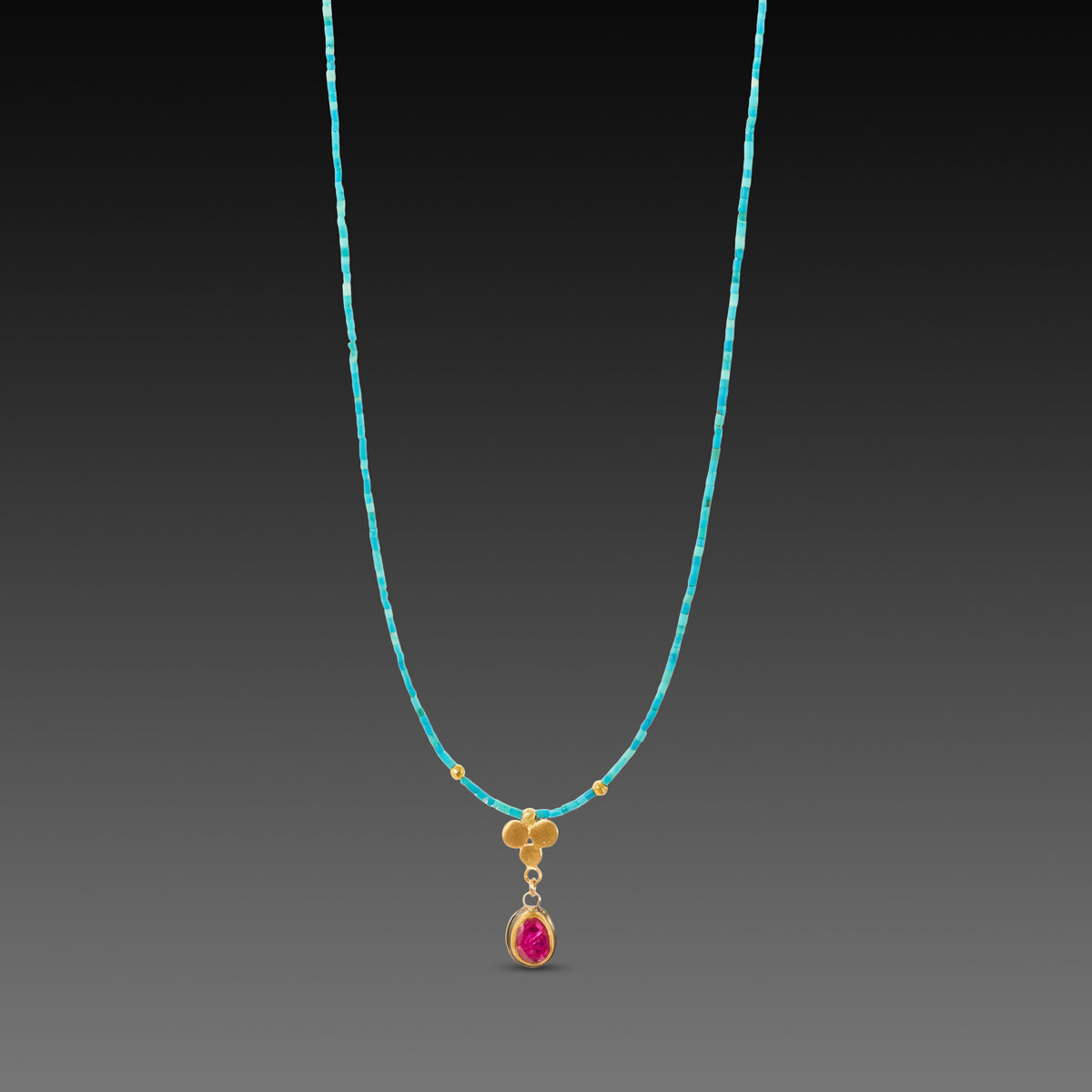 Ruby and Gold Trio Turquoise Necklace