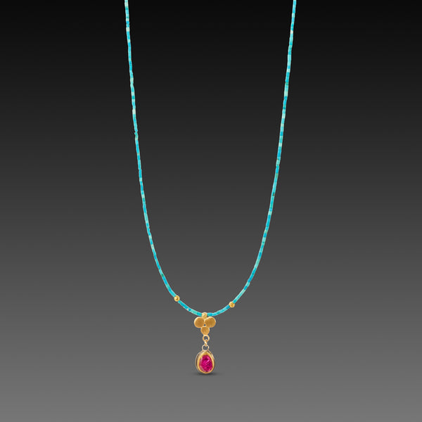 Ruby and Gold Trio Turquoise Necklace