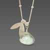 Double Leaf Charm Necklace with Moss Aquamarine
