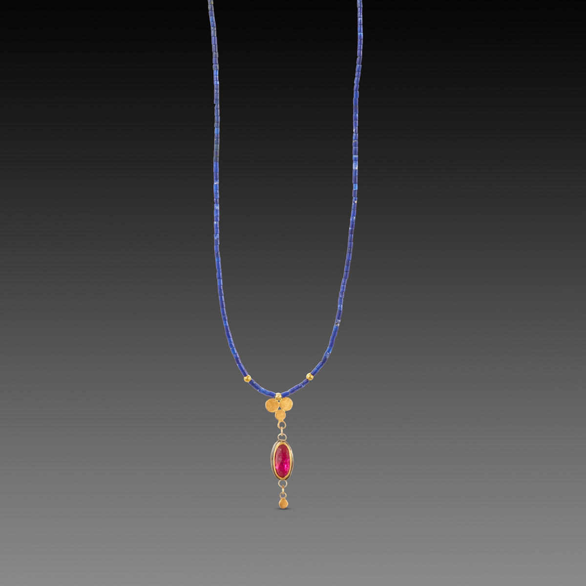 Ruby and Gold Trio Lapis Necklace