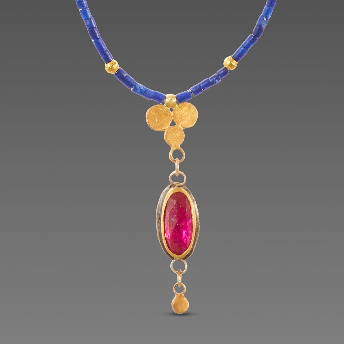 Ruby and Gold Trio Lapis Necklace