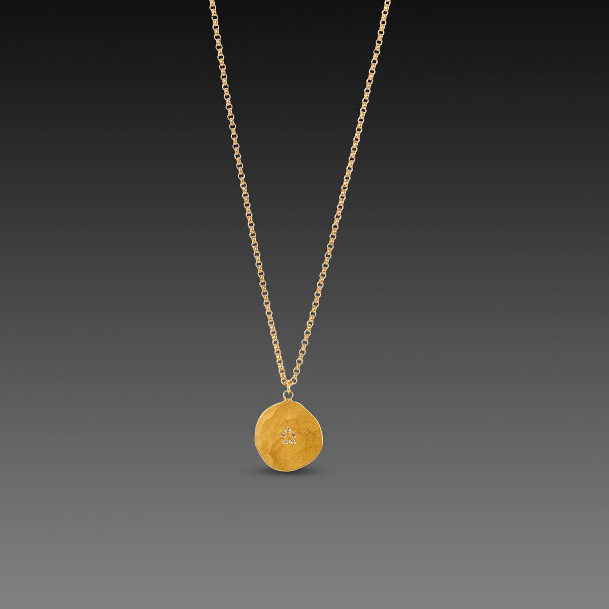 Hammered Gold Disk Necklace with Diamonds